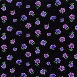 Hi Fashion Purple Dahlia on Black Premium Cotton Fabric