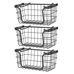 Oceanstar 12.5 x 6 Black Stackable Metal Wire Storage Baskets 3pk