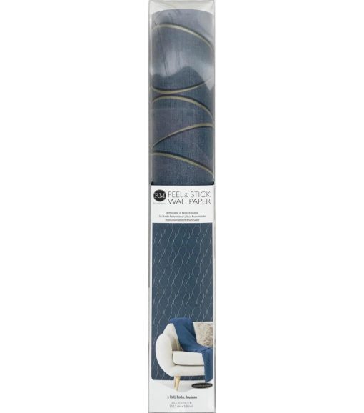 RoomMates Wallpaper Navy Wave Ogee - Image 8