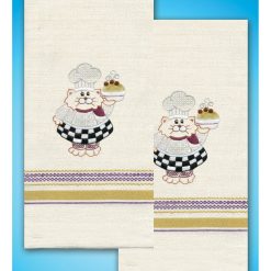Tobin Stamped 20 x 28 Pig Chef Kitchen Towels Embroidery Kit