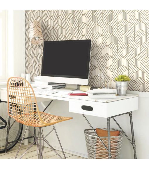 RoomMates Wallpaper White   Gold Hexagon - Image 3