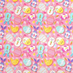 Cookies on Pink Plaid Easter Cotton Fabric