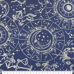 Metallic Astrology on Navy Pure Plush Fleece Fabric