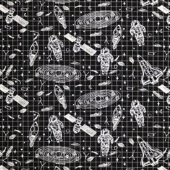 Sketch Astronaut on Black Super Snuggle Flannel Fabric