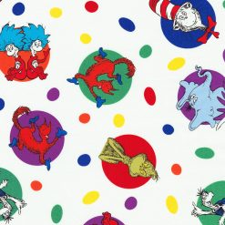 Dr Seuss Colorful Pals on White Cotton Fabric
