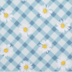 Daisies on Blue Gingham Anti Pill Fleece Fabric