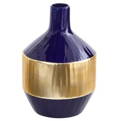 Nearly Natural 9 Lux Blue Ceramic Vase With Gold B