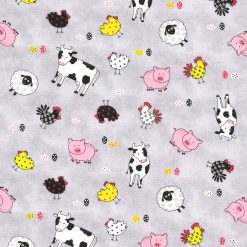 Fabric Traditions Novelty Cotton Fabric Gray Farm Animals