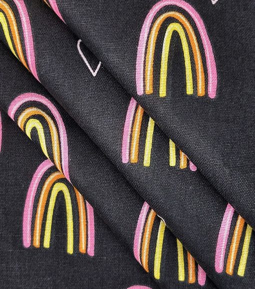 Rainbows On Black Novelty Cotton Fabric - Image 2