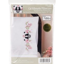Tobin 20 x30  Stamped for Embroidery Pillowcase Pair Cat Silhouette