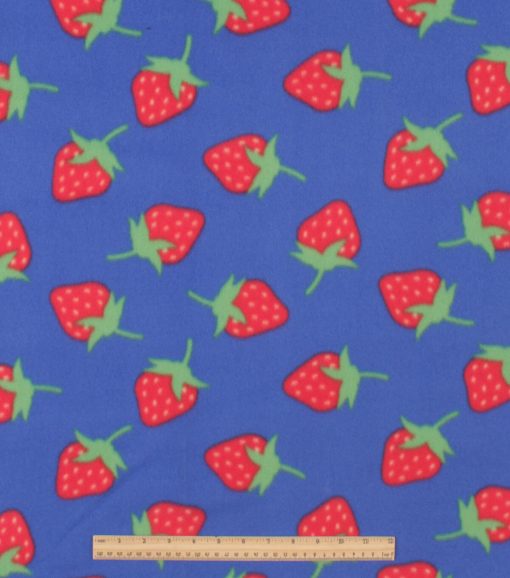 Strawberries on Blue Blizzard Fleece Fabric - Image 2