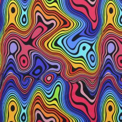 70 s Psychedelic on Black Quilt Cotton Fabric by Keepsake Calico