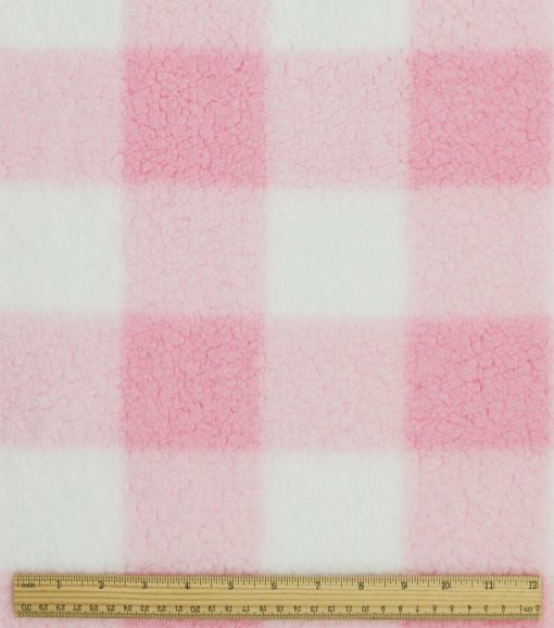 Pink Gingham Sherpa Fleece Fabric - Image 3
