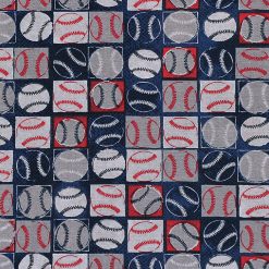Novelty Cotton Fabric Baseball Patchwork Red White Blue