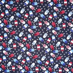 Patriotic Red White Blue Popsicles Cotton Fabric