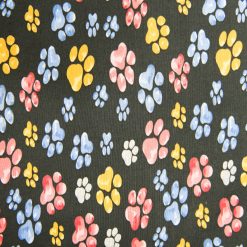 Orange/Blue/Red Paws On Black Novelty Cotton Fabric