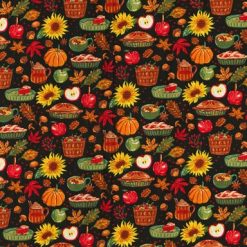 Fall Foods on Black Cotton Fabric