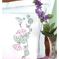 Jack Dempsey 2pk Hummingbird Stamped Lace Edge Pillowcases