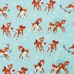 Reindeer   Snowflakes on Blue Super Snuggle Christmas Flannel Fabric