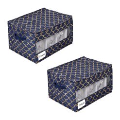 Honey Can Do 18.5 Gold Scallop on Navy Stemware Storage Boxes 2pk