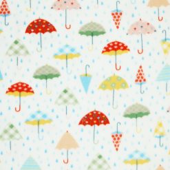 Springtime Umbrellas on White Anti Pill Plush Fleece Fabric