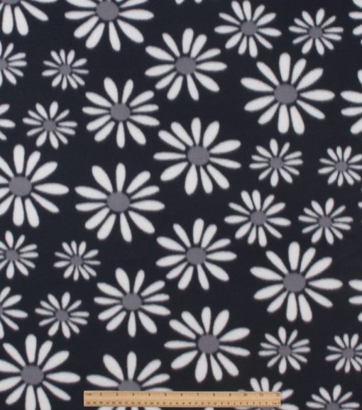 Daisies on Black Blizzard Fleece Fabric - Image 2