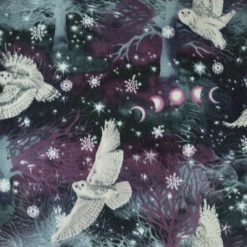 Blue Winter Solstice Owls in the Forest Anti Pill Fleece Fabric