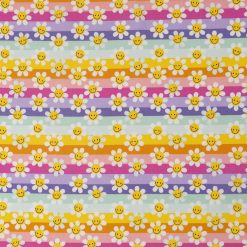 Yellow Modern Daisies on Stripes Quilt Cotton Fabric by Keepsake Calico