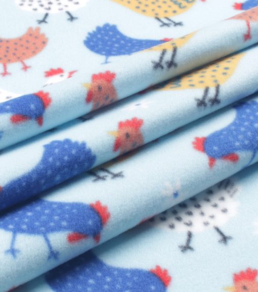Chickens on Blue Blizzard Fleece Fabric - Image 3