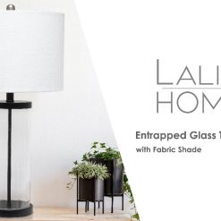 All The Rages S28 ilver Entrapped Glass Table Lamp With Fabric Shade - 1