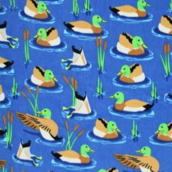 Mallards In Water on Blue Anti Pill Plush Fleece Fabric