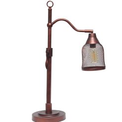 All The Rages Vintage Arched Table Lamp with Iron Mesh Shade, Red Bronze