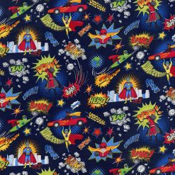 Hi Fashion Kapow! Bam! Pow! on Blue Novelty Cotton Fabric