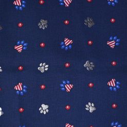 Navy Paw Prints Patriotic Foil Cotton Fabric