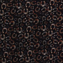 Horseshoes on Black Anti Pill Fleece Fabric