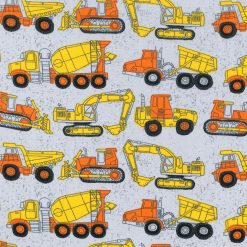 Novelty Cotton Fabric 43 Construction Trucks On Gray