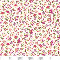 Singer Pink Flowers on White Quilt Cotton Fabric