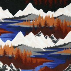 Mountain Landscape on Red Anti Pill Fleece Fabric