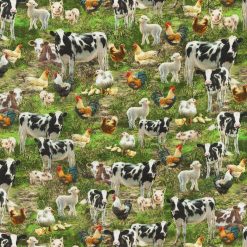 Hi Fashion Barnyard Animals on Green Novelty Cotton Fabric