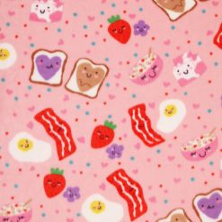 Breakfast Foods on Pink Anti Pill Plush Fleece Fabric by POP!