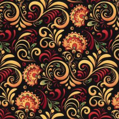 Floral Swirls on Black Premium Cotton Fabric