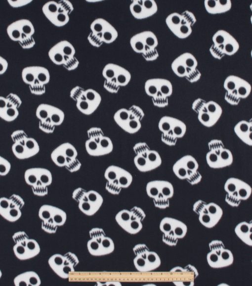 Skulls On Black Blizzard Fleece Fabric - Image 2
