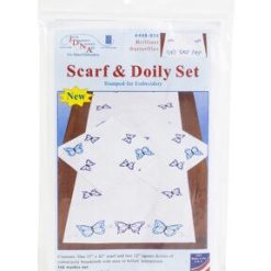 Jack Dempsey Butterflies Stamped Perle Edge Dresser Scarf   Doilies