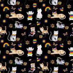 Fabric Traditions Cats   Rainbows on Black Novelty Cotton Fabric