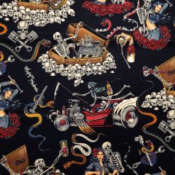 Alexander Henry Skulls   Cars on Black Cotton Fabric
