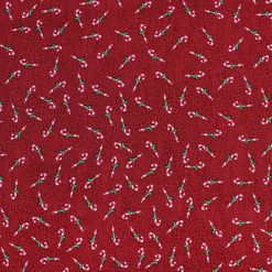 Candy Canes on Red Crackle Christmas Cotton Fabric