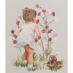Janlynn 12 x 16 Girl With Cosmos Counted Cross Stitch Kit