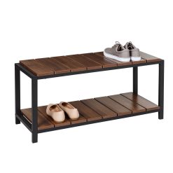 Honey Can Do 34 x 18 Walnut   Black 2 Tier Shoe Storage Bench