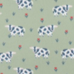Cows Grazing on Green Blizzard Fleece Fabric