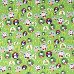 SINGER Snowglobes on Green Christmas Cotton Fabric